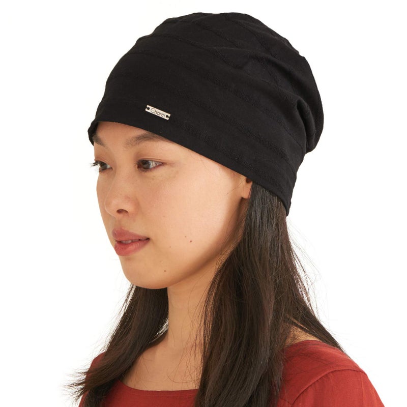 CHARM Womens Light Weight Summer Beanie - Mens Slouchy Beanie Hat Stretchy Slouch Knit Cap 100% Cotton Chemo Hat Black M - Image 1